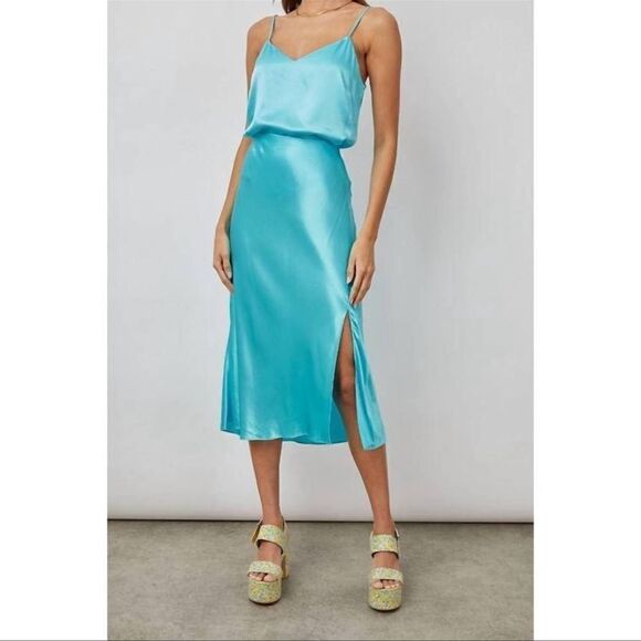 Rails Maya Azure Satin Side Slit Elastic Waist Skirt Sz L - Picture 3 of 8